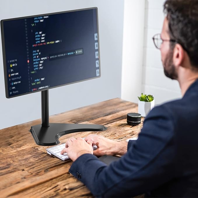 WALI Single Monitor Stand for 13-32 Inch Computer Screens, Freestanding Single Monitors Arm Desk Mount, Universal VESA Monitor Mount 75x75/100x100mm, Adjustable Height and Angle, (MF001), Black