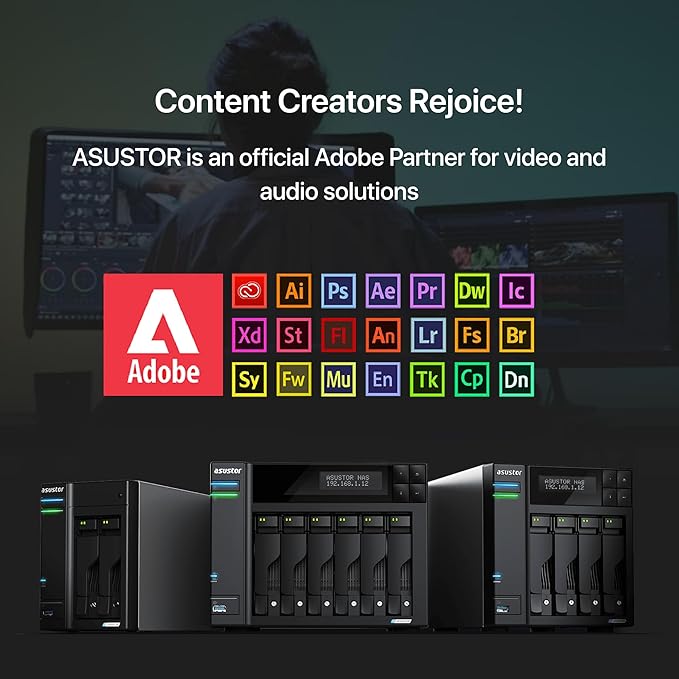 Asustor Lockerstor 2 Gen2 AS6702T - 2 Bay NAS, Quad-Core 2.0 GHz CPU, 4x M.2 NVMe slots (PCIe 3.0), Dual 2.5GbE, 4GB DDR4 RAM, Network Attached Storage (Diskless)