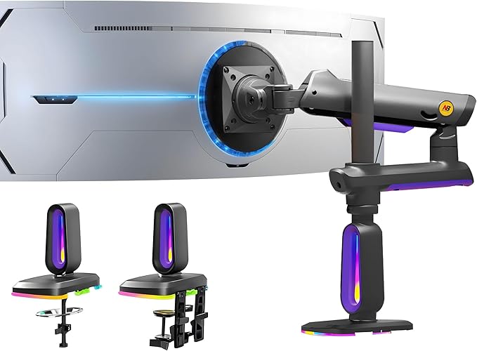 RGB Gaming Monitor-Arm for Flat/Ultrawide/Curved Monitors 32 to 60 inch, Heavy Duty Stand Load up to 20 kg, VESA 75/100 mm Monitor Mount G80