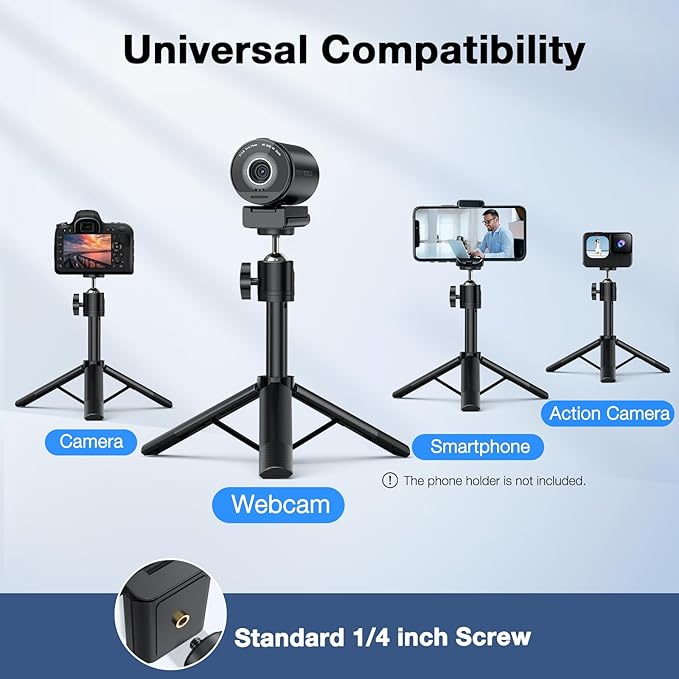 EMEET SmartCam S800-4K Webcam with Tripod for Streaming, Sony 1/2'' Sensor, Supports HDR, PDAF&TOF Dual-autofocus, 1080P@60FPS, Adjustable Heights with 360° Swivel Head, Perfect for Live Streaming