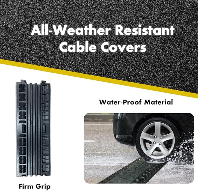 Kable Kontrol Drop Over Floor Cord Cover – 40” Inch Long 3 Channel Cable or Wire Protector – 5 Pcs Bulk Pack - Rubber Ramp for Indoor and Outdoor Use – Black