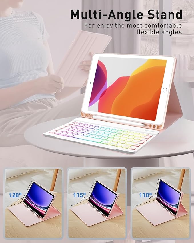 Keyboard Case for Galaxy Tab A9+/A9 Plus 11 Inch 2023, Slim Lightweight 7 Color Rainbow Backlight Detachable Magnetic Bluetooth Keyboard Cover with S Pen Holder,Pink