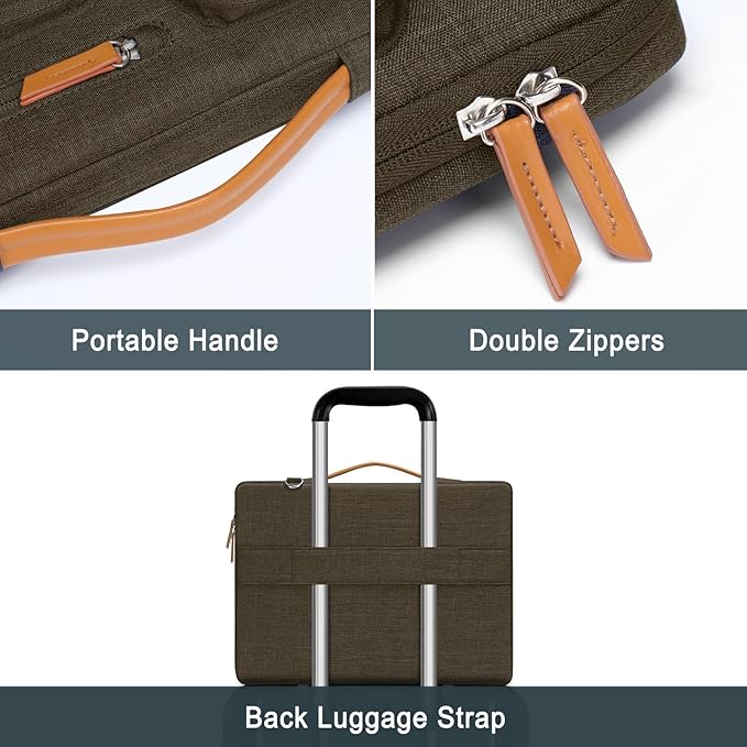 MOSISO 360 Protective Laptop Shoulder Bag,15 inch Computer Bag Compatible with MacBook Air M4 M3 M2/Pro A1990 A1707, Dell XPS Plus,Side Open Messenger Bag with 4 Zipper Pockets&Handle, Carob Brown