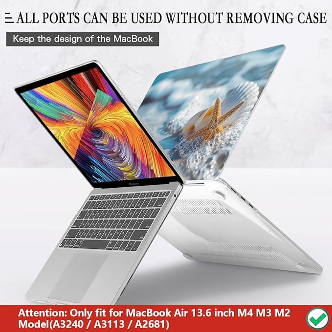 CISSOOK Compatible with MacBook Air 13.6 inch Case 2025 2024 2022 Release M4 A3240 M3 A3113 M2 A2681, Plastic Hard Shell Protective Case with Keyboard Cover Screen Protector, Beach&Shell