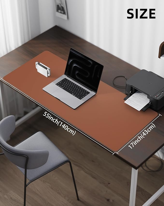 Leather Desk Pad Protector,55"x17" - Premium Desk Mat, Office Desk Mat, Large Mouse Pad,Non-Slip Desk Blotter,Waterproof Desk Writing Pad for Office and Home(Brown)