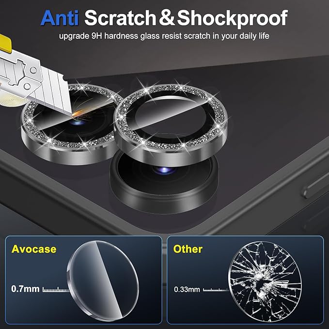 for Samsung Galaxy Z Flip 7 Camera Lens Protector, Individual Metal Ring Tempered Glass Lens Cover, [Strong Adsorption] Scratch Resistant Ultra-Thin HD Clear Lens Cover, 1 Set-Black Sparkly