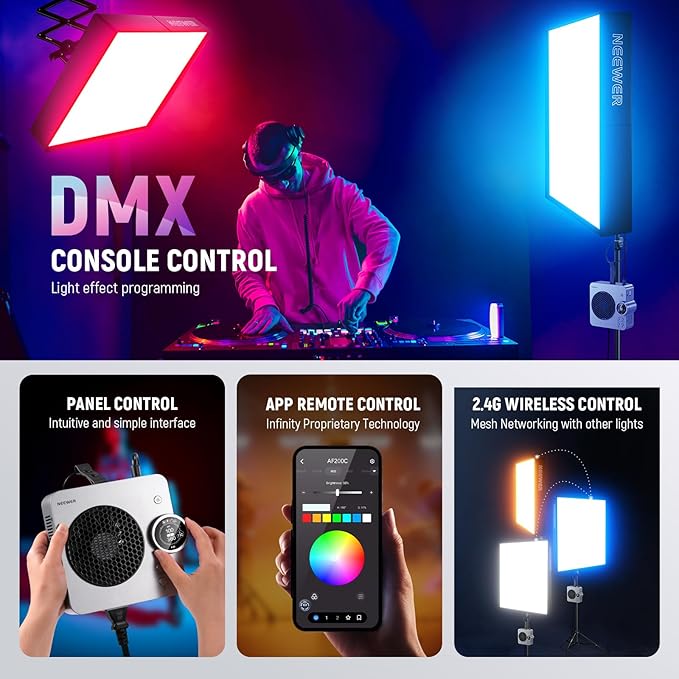 NEEWER Pro 200W Flexible LED Video Light, Studio RGB Panel Light Mat Kit with Softbox APP/2.4G/DMX Control 2500-10000K 25000lux/0.5m CRI95+, Key Lighting for Live Streaming Video Recording, AF200C
