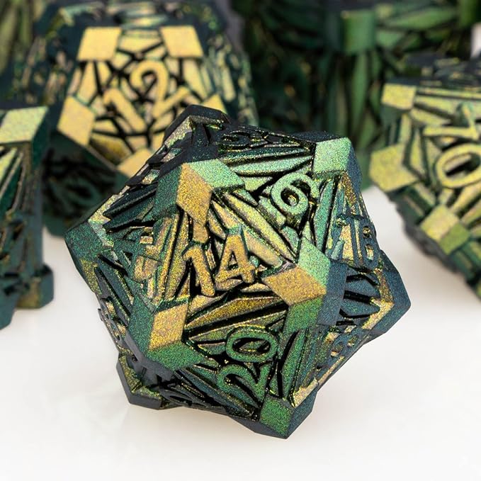7PCS Metal DND Dice Set with Box, Debris RPG D and D Dice for use with D&D Tabletop Games Role Playing Game Polyhedral Dice Set D20 D12 D10 D8 D6 D4