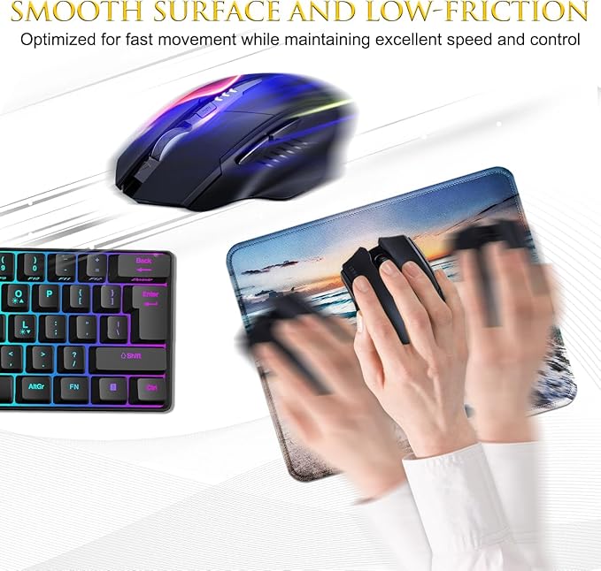 JIKIOU 3 Pack Mouse Pad with Stitched Edge, Comfortable Mouse Pads with Non-Slip Rubber Base, Washable Mousepads Bulk with Lycra Cloth, Mouse Pads for Computers Laptop Mouse 10.2x8.3x0.12in Beach