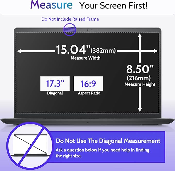 3 Pcs 17.3" Anti Blue Light Screen Protector Compatible With Lenovo Hp Dell Acer Asus Samsung etc Laptop-16:9 Aspect, 17.3 Inch Computer Monitor Glare Filter Uv Blocker Shield Cover Eye Protection