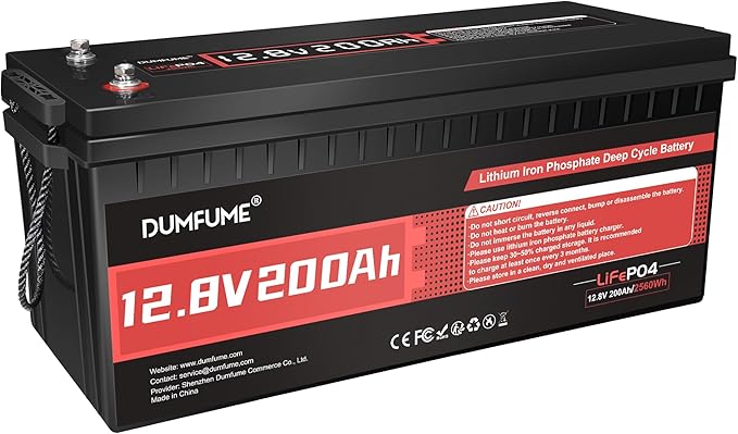 12V 200Ah LiFePO4 Lithium Battery,2560Wh Capacity,Built-in 200A BMS, 15000+ Cycles,10-Year Lifespan, Ideal for RV, Solar Energy Storage,Trolling Motor and Off-Grid Camping