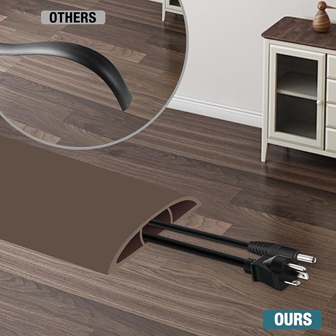 Floor Cord Cover, Cable Protector, 0.63W x 0.31H inches, Wire Cover for Extension Cords, Floor Cable Covers Prevent Cable Trips (Brown, 50-10 Feet)