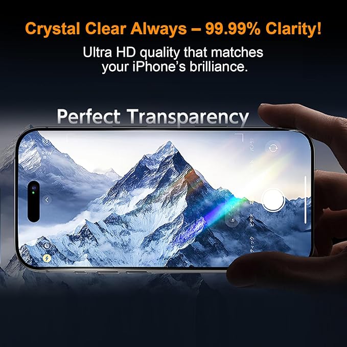 OneFish Glass Screen Protector for iphone 14Pro/15, 9H Hardness Glass Scratch Resistant, HD Clarity Tempered Film with Installation Frame, Bubble Free, Easy Installation, 2Pack