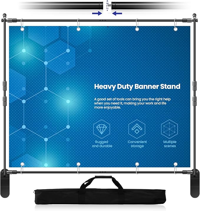 Jiang&Rong 10x8ft Photo Backdrop Stand Kit - Adjustable Telescopic Booth Background Stand with Step and Repeat Frame for Professional Photography, Trade Shows, Events