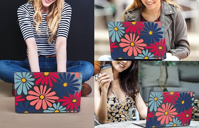 CISSOOK Compatible with MacBook Air 13 inch Case 2021 2020 2019 2018 Release A2337 M1 A2179 A1932, Plastic Hard Shell Case Keyboard Cover Screen Film for MacBook Air 13.3 inch, Daisy Flowers