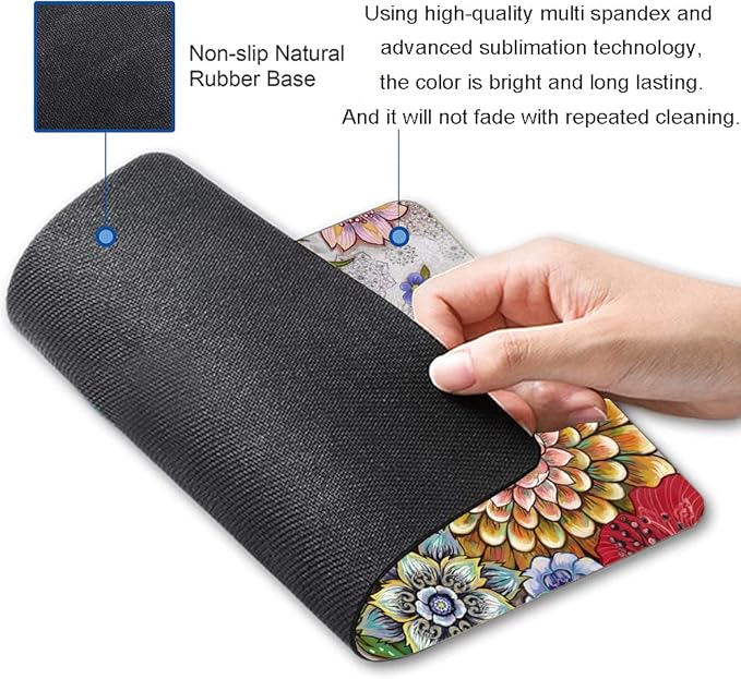 Mouse Pad, Abstract Floral Mouse Pad, Premium-Textured Computer Mouse Mat Square Waterproof Non-Slip Rubber Base Mousepad, Boho Flowers