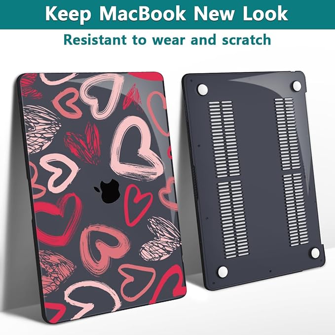 Teryeefi for MacBook Air 13 inch Case M1 A2337 A2179 A1932 (2020 2019 2018 Releaes) with Retina Display with Touch ID, PC Plastic Hard Shell & Keyboard Cover & Screen Protector, Heart A002