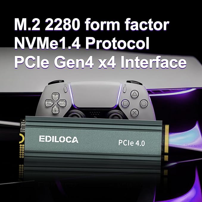 4TB M2 NVME SSD with Heatsink - PCIe Gen4.0 NVMe M.2 2280 3D NAND QLC, 5000MB/s Read, Internal Solid State Drive for PS5/PC, Dynamic SLC Cache, PS5 Storage Expansion, 5-Year Warranty(EN760)