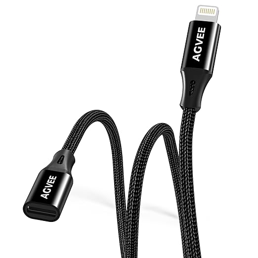 AGVEE 2 Pack 3.3ft Lightning Extension Cable, Braided Female to Male Extender Full Function Cord Compatible with iPhone iPad, Data Sync Video Audio & Charging Connector Adapter, Black
