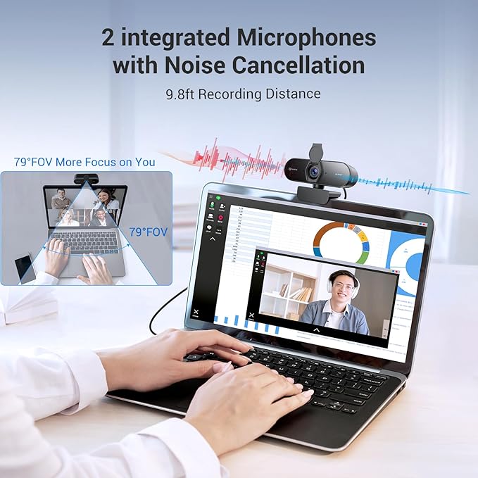 N newline 4K Webcam for PC with Tripod, PDAF Autofocus, 1080P@60FPS, 79° FOV, Low Distortion, 2 Noise Reduction Mics, Privacy Cover, Plug&Play, PC Camera for Skype, Teams, Zoom, NewEye 62 Kit