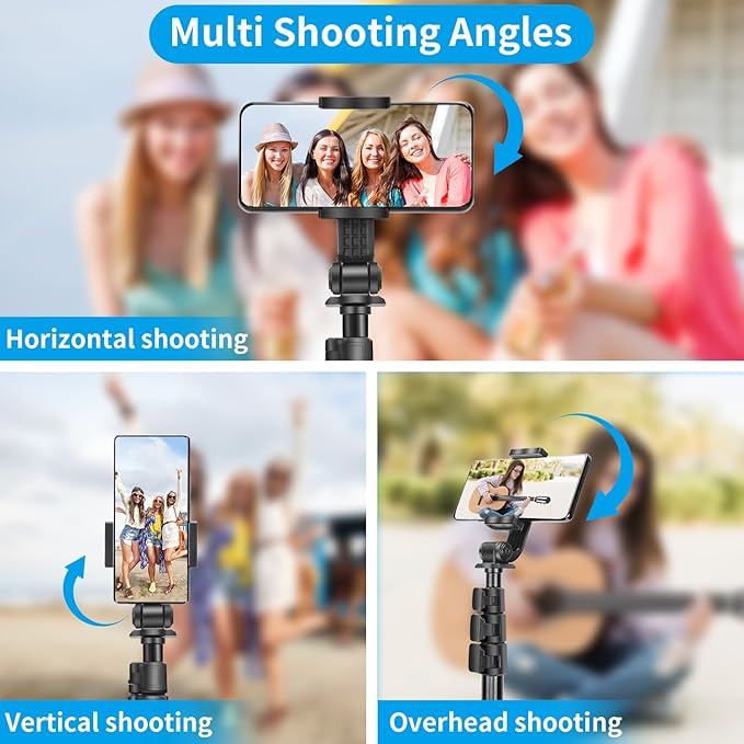 64" Phone Selfie Stick Tripod - Extendable 3 in 1 Aluminum Cell Phone Tripod Stand with Wireless Remote, Lightweight Phone Holder, Portable Travel Tripod for Phone Camera