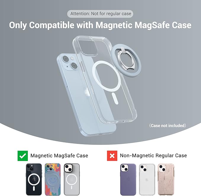 PROfezzion Thin Metal Ring Holder for MagSafe, Removable Strongest Magnetic Phone Grip for iPhone 16 15 14 13 12 Pro Max Plus with Mag-Safe Case [Not for Regular Case] [MagSafe Car Mount Compatible]