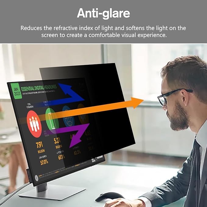 BERSEM 23.8 inch Removable Computer Privacy Screen Filter for 16:9 Ratio Monitor, Anti-Spy, Anti-Glare, Anti-Scratch, UV-Blocking