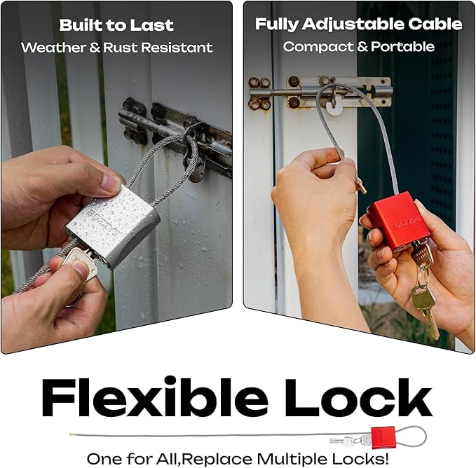 Cable Lock with 3 Keys | L 3.28ft(1m),D 1/6in(4mm) Adjustable Steel Cable Padlock | Aluminum Locks for Bikes, Gate, Lockers & Outdoor Gear | Weatherproof & Black
