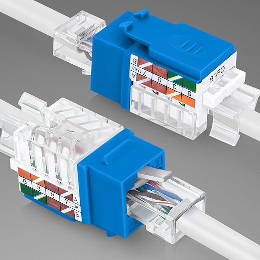 Everest 45° Angled RJ45 Cat6 Keystone Jacks 20-Pack in Blue - Slim Profile Female RJ45 Connectors - Cat 6 Keystone Jack - Compatible with 45° Angled Speed Termination Tool - 45Term (B0BL3GS7ZY)