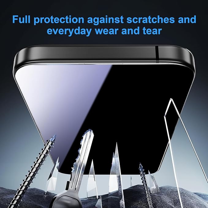 OneFish for iPhone 15 Pro Max Privacy Screen Protector, 4-Way 360° Anti-Spy Tempered Glass, 9H Hardness, HD Clear Anti-Fingerprint 3D Curved Edges, Case-Friendly & Easy Installation [2 Pack]