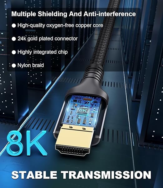 Certified 10K 8K HDMI 2.1 Cable 5 FT, 48Gbps Ultra High Speed HDMI Cable with Ethernet 4K 240Hz 165Hz 144Hz 120Hz 8K60Hz eARC HDCP2.3 HDR10+ PC Laptop TV Monitor Projector