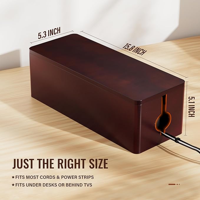 Cinati Large Cable Management Box, 15.8" Wooden Cable Organizer for Floor Wires Storage, Wall Mount Cord Hider Box for Electrical Cord Management, Power Strip Wire Organization for Desktop Home Office