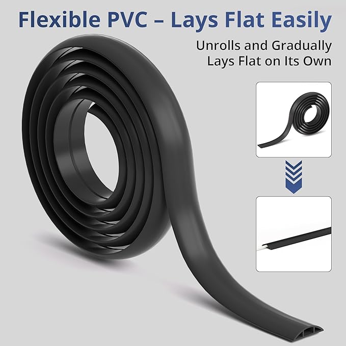 ZhiYo 5.6ft Cord Covers for Wires on Floor, Cord Hider Floor Hide Extension Cords, Soft PVC Cable Cover Cable Protector, Wire Cavity W0.62in H0.31in, Yellow Oak Wood