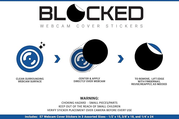 Stackable Webcam/Camera Vinyl Covers | 57 Low-Tack Restickable Webcam Sticker | 3-Sizes | Black 57-Pack (Muted Matte)