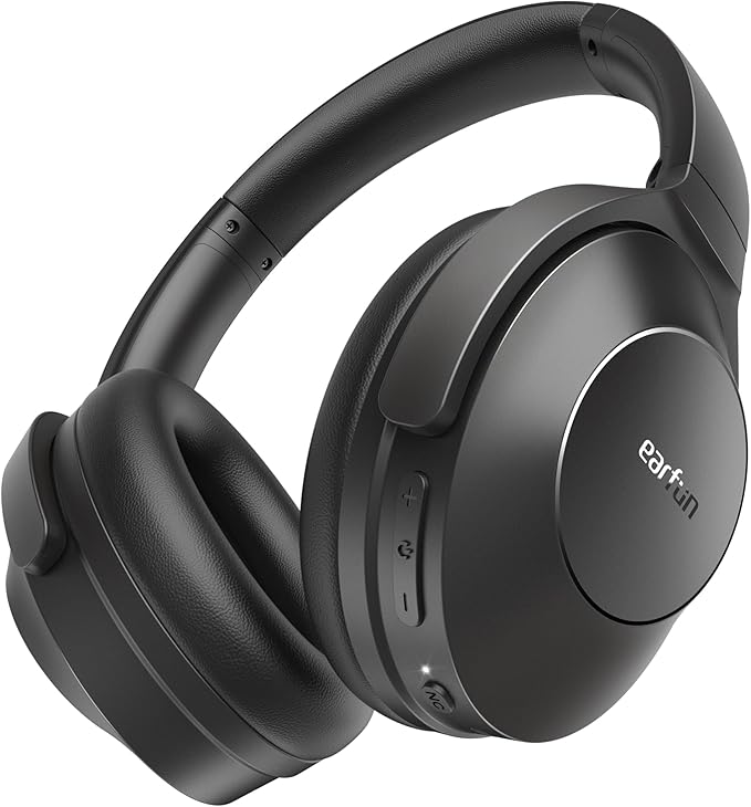 EarFun Wave Life Hybrid Active Noise Cancelling Headphones, Wireless Over Ear Bluetooth 5.4 Headphones, 4 Mics AI Clear Call, Deep Bass, 60H Playtime, Comfortable Fit, Custom EQ, Multipoint Connection