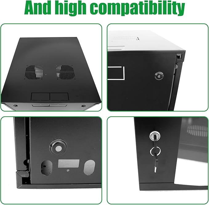 22U Server Cabinet Wall Mount Rack Enclosure with Caster Wheels 2 Server Fans Locking Grid Gate Removable Side Panels 19" Network Cabinet 15-18.5" Installation Depth Heavy-duty frame(22u cabinet 44IN)