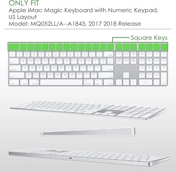 Allinside Black Cover for Apple iMac Magic Keyboard with Numeric Keypad MQ052LL/A A1843 US Layout
