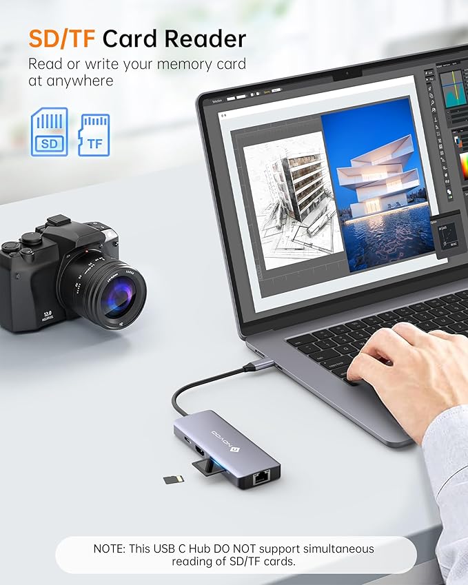 NOVOO USB C Hub 4K@60Hz HDMI Gigabit Ethernet 8-in-1 USB C Adapter Multiport with HDMI,PD 100W,2 USB-A, 1 USB-C Dataport,SD&TF Docking Station for iPhone 15,MacBook Air/Pro M2, Dell, XPS 15,HP, Lenovo