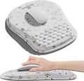Mouse Pad with Wrist Rest, Ergonomic Mousepads with Wrist Support, Soft Lycra Fabric Memory Foam Office Desk Accessories for Comfort/Pain Relief/PC Gaming/Computer/Laptop (White Wild Plant)
