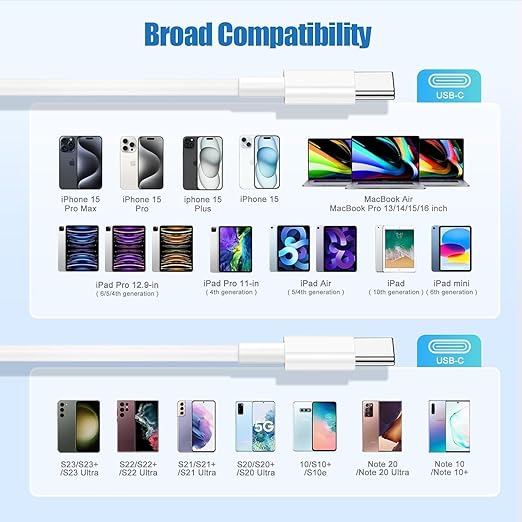 3-Pack 1FT 60W USB C to USB C Cable, Type C Fast Charging Cable for iPhone 16 15 Pro Plus Pro Max，for Galaxy S24 S23, for iPad Pro/Air, for MacBook Pro/Air and More