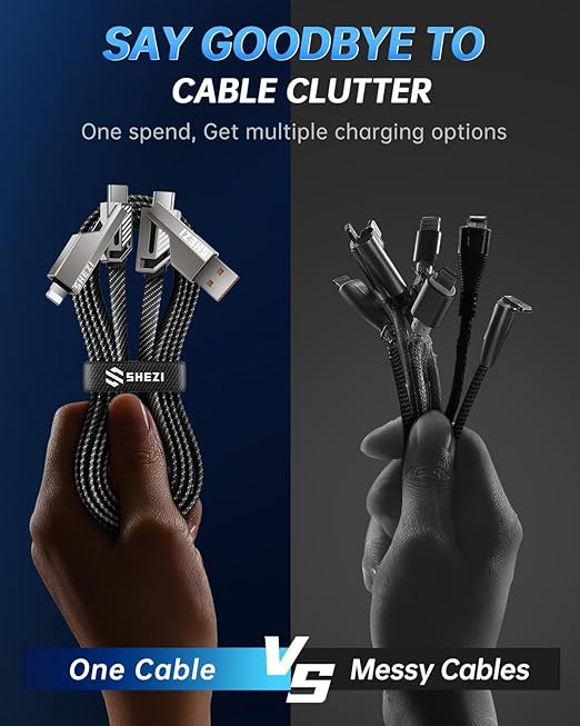 4-in-1 USB C Cable 60W 5FT Compatible with Lightning Cable [Fast Charging & Data Transfer] Flat Nylon Braided for iPhone iPad Charger Cord, Multi Charge Wire Combo with L/Type C/USB A Port