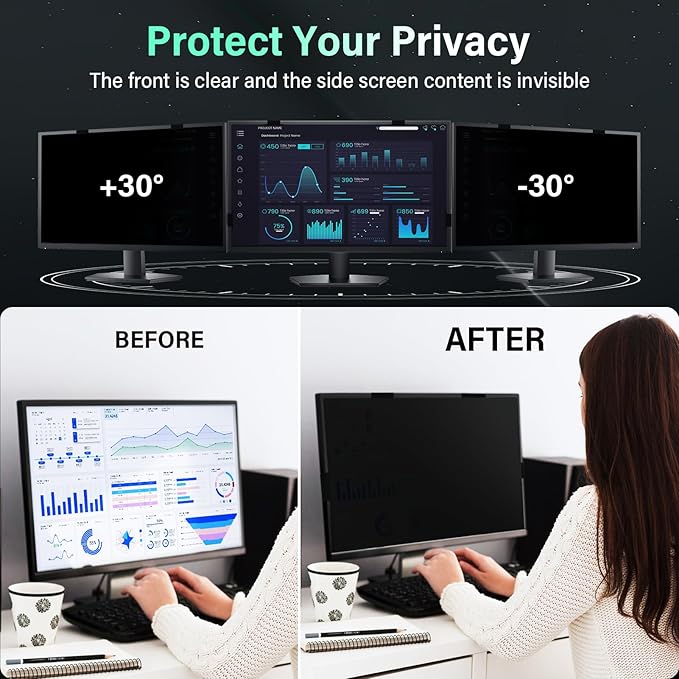 [2 Pack] Magnetic 24 Inch Computer Privacy Screen for 16:10 Aspect Ratio Widescreen Monitor, Hanging Eye Protection Anti Glare Blue Light Computer Monitor Privacy Filter, Removable 24in Protector Film