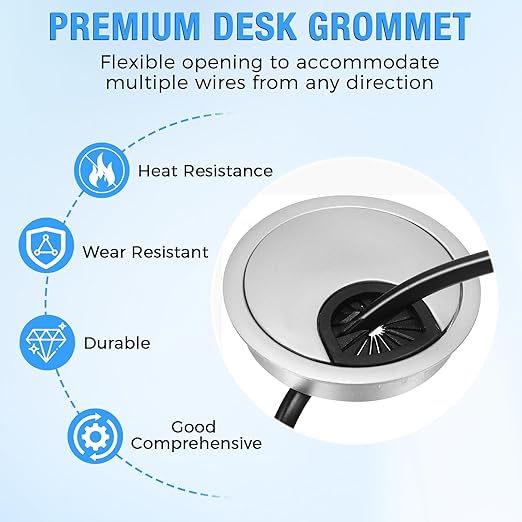 Desk Grommet 2-1/16" (53 mm), Desk Cord Hole Cover, Cable Grommet ABS Plastic, Desk Hole Grommet for Office and Home Table Cable, Detachable Cable Cord Organizer (Silver Sand 4 Pcs)