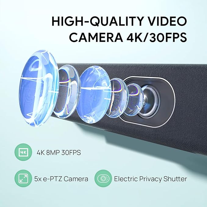 Yealink UVC40 E2 USB Conference Room Camera System Ultra-HD 4K Video Conference Camera 120° Wide-Angle Lens Built-in 8 Microphone Arrays Auto Framing Speaker Tracking and Smart Area Exposure Webcam