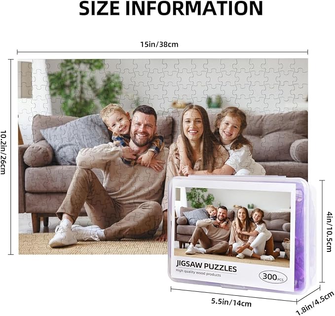 Custom Jigsaw Puzzle from Photos 300/500/1000 Pieces Personalized Wooden Picture Puzzles Gift for Adult Family Friends,Birthday,Valentine's Day (Horizontal 300PCS)