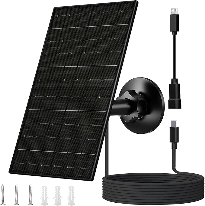 FUTUREZEN 6W Solar Panel for Security Camera Outdoor, 5V USB/USB-C Solar Charger Compatible with Rechargeable Battery Cameras, IP66 Waterproof, 360° Adjustable Mount, 9.8ft Cable (1 Pack, Black)