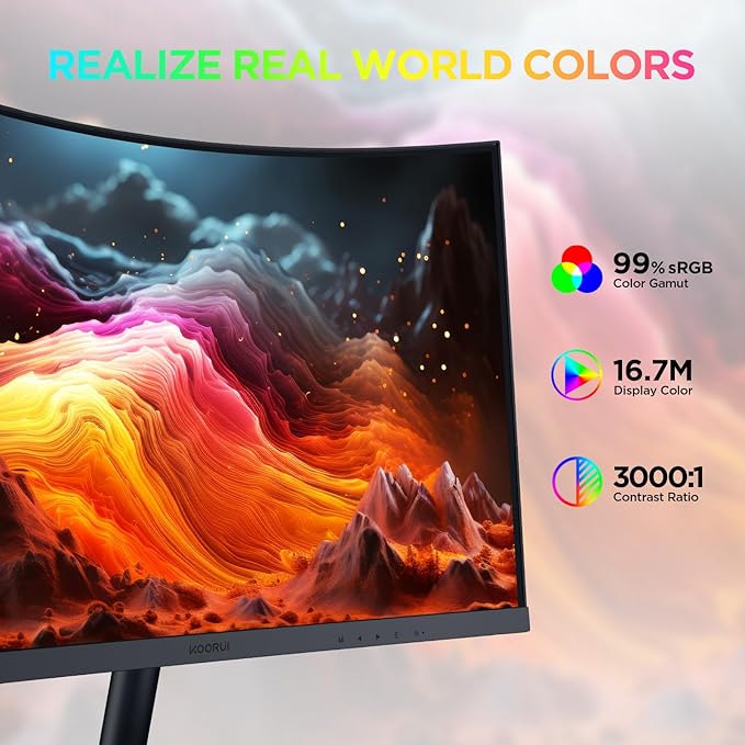 KOORUI 24 inch Curved Monitor, Full HD 1080P Curved Computer Monitor, 100Hz 1500R PC Screen, HDMI VGA, Tilt Adjustment, LCD Display, Eye Care, Black 24N5CA