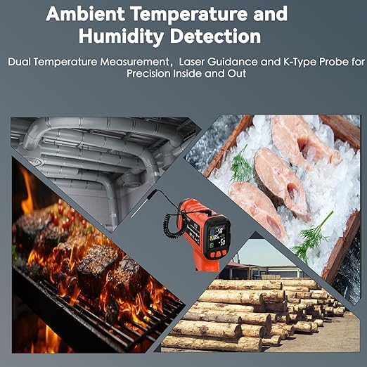 Infrared Temperature Gun -58°F to 1796°F, Dual-Mode Thermometer Gun with K-Type Thermocouple(-58°F to 572°F), Laser Temp Guns for Reptiles, Cooking, Griddle, Oven, 16:1 Home Handheld Thermometer