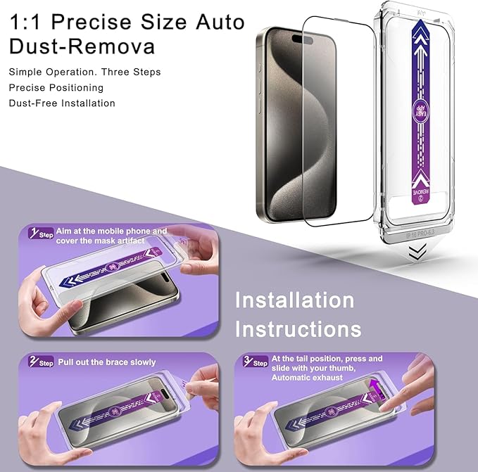 Screen Protector for iPhone 17, iPhone 16 Pro 6.3-Inch, 2 Pack, 9H Tempered Glass, HD Clear, Full Cover, Anti-Fingerprint, Easy Installation