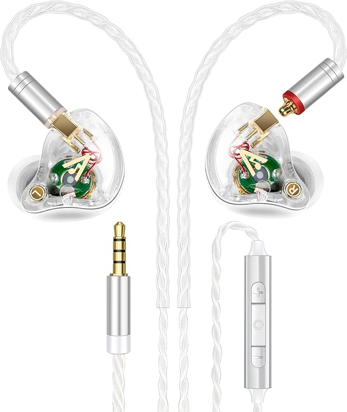 Vibes 202M Wired Earbuds - HiFi in Ear Monitor Headphones - Noise-Isolating Ear Buds w/ Mic - Clear Sound, Deep Bass & Comfort-Fit Gaming Earphones - MMCX to 3.5mm & Silver Plated Cord, Carrying Case